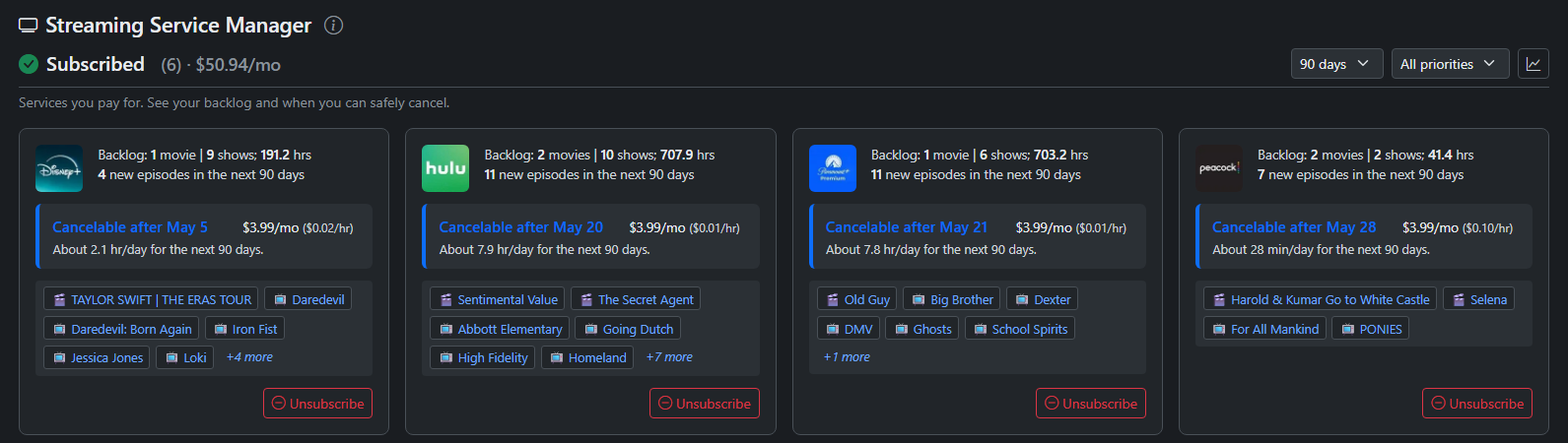 Streaming Service Manager